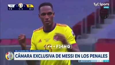 [TyC Sports] Exclusive Camera following Messi's actions and reactions during the penalty shoot-out vs Colombia