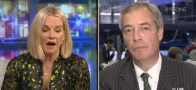 "Up The Ra!!!!" - Nigel Farage. His face after they play the video lol 😐