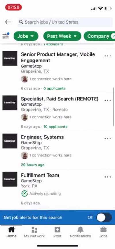 If anyone needs more confirmation bias or Jilled Bits, I suggest checking out GME LinkedIn job postings. The amount of tech they&rsquo;re hiring outside of C-level status is insane 😱🙈💎🦍🚀🚀🚀🚀🚀 I work in digital advertising as a web producer, this all means 🚀🚀🚀. E