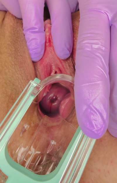 Spreading this pretty pink pussy wide so you can see my tight little cervix