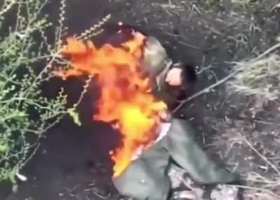 Russian soldier just chilling after being hit by something