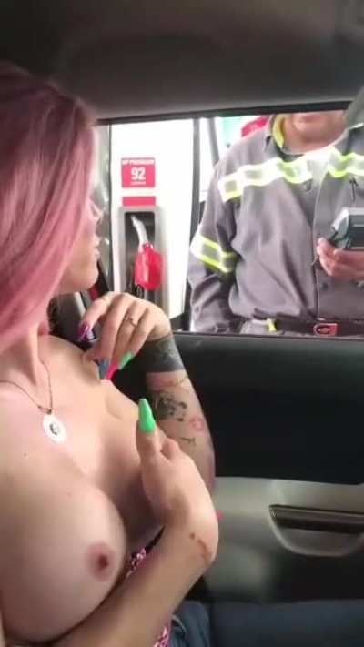 Lucky guy at the gas station
