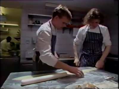 Chef Marco Pierre White making lobster ravioli with his prot&eacute;g&eacute; Gordon Ramsay (1989)