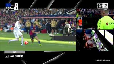 Barca celebrates the fifth goal before it's disallowed.