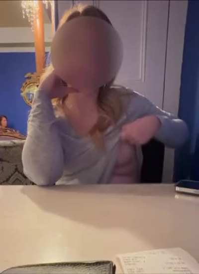 The waitress came back and noticed my hard nipples!