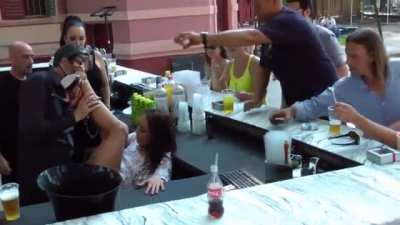 Couple fucking at the open bar