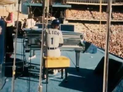 Sir Elton John at Dodger Stadium in 1975, singing "Goodbye Yellow Brick Road"