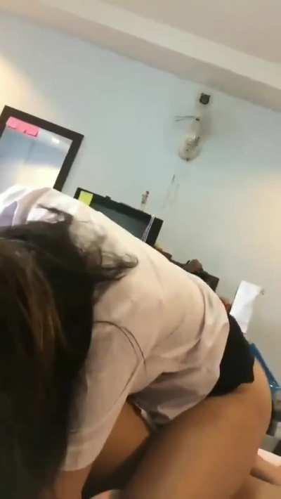 The boss' secretary gets a little bit too enthusiastic