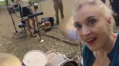 What happens when you hit a drum inside a nuclear cooling tower