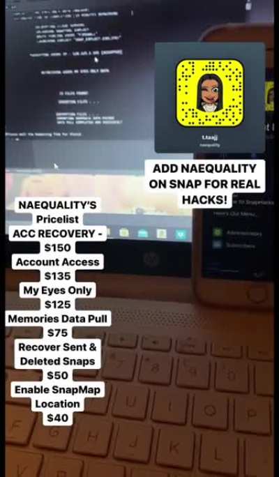 Hit "NAEQUALITY" via Snapchat if you're looking for an actual hacker who can get access to accounts, get my eyes only media pulled from any account , recover any deleted messages &amp;amp; more! Group L!nk In Comments Below!