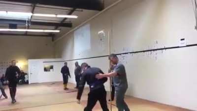 He can parry the sword, but can he parry the ground?