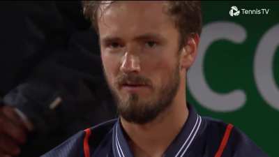 Medvedev breaks the net after DF on a breakpoint