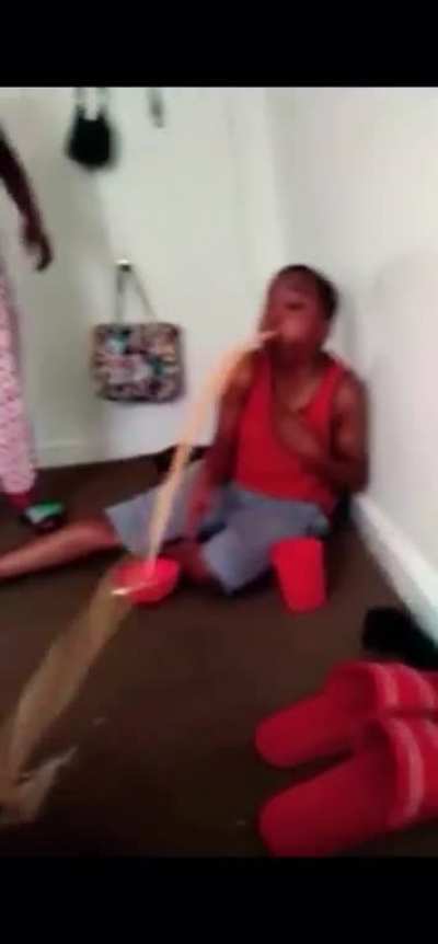 Beating for eating too much and projectile vomiting