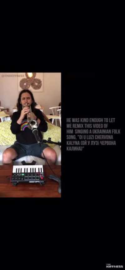 Andriy Khlyvnyuk, the frontman of top Ukrainian band Boombox (Бумбокс) dropped his tour of the US to defend his country against Putin’s armed forces. This is him singing a Ukranian folk song, remixed by The Kiffness.
