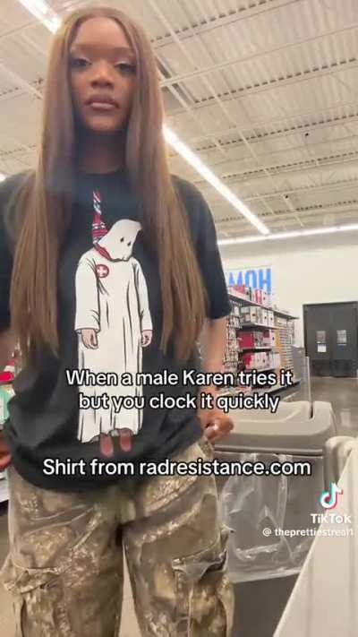 Girl wears anti-KKK shirt in public, proceeds to "call out" a random shopper minding his business