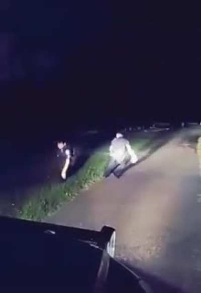 Police patrol in a middle of a cemetry ..