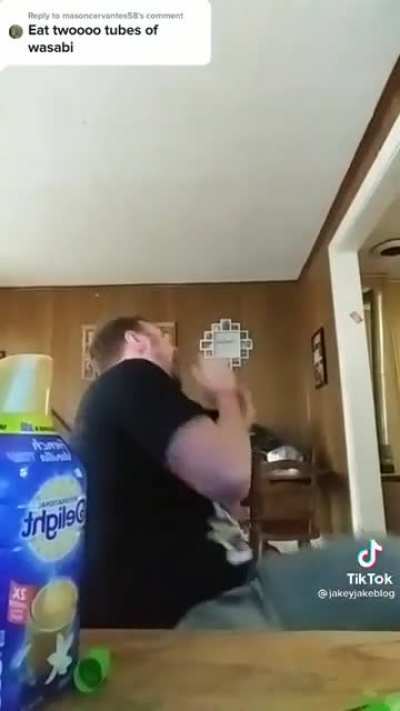 Eating two tubes of wasabi challenge