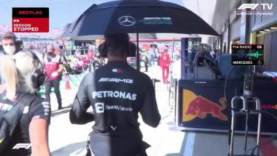 Toto Wolff to Michael Masi: "Michael I just sent you an email, with diagrams with where the car should be, did you receive that?" Masi: "No Toto I don't access my emails during a race."
