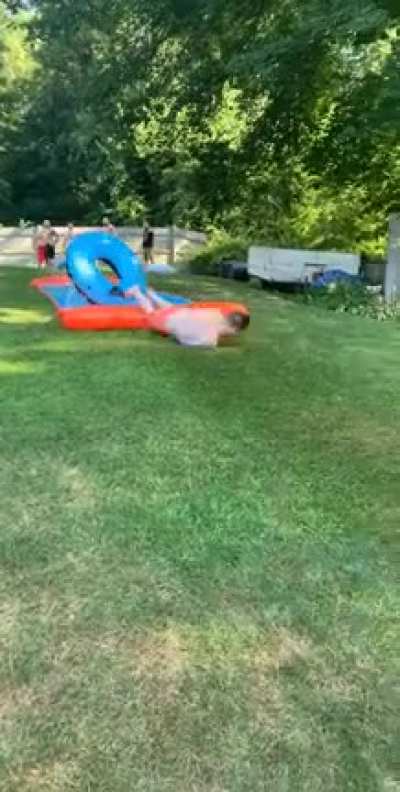 A couple drinks + slip n slide = meat crayon
