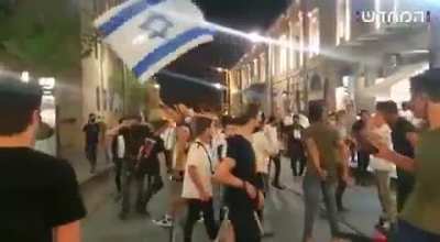 Israeli Jews chanting &ldquo;Death to Arabs&rdquo; in central Jerusalem. Police later arrested 6 on suspicion of attacking Arabs passers-by