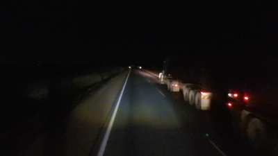 A 175 ft (53.5 metre) empty road train comes around me at night. They're pretty long !