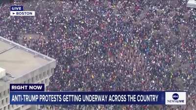 Thousands of protesters have gathered in Boston to take part in the"Hands Off!" rally. It's one of 1,200 other protests unfolding in all 50 states across the country today.