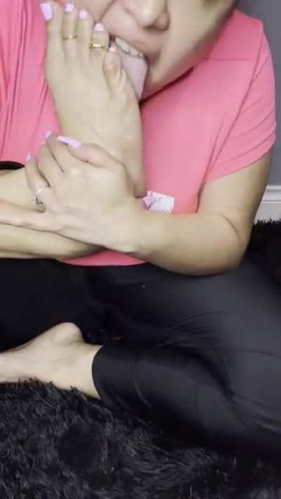 my pretty pink toes in my mouth