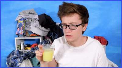 Scott drinks some lemonade