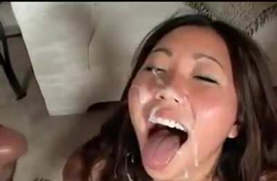 18 year old gave a pretty big tongue target for the guys to cum on