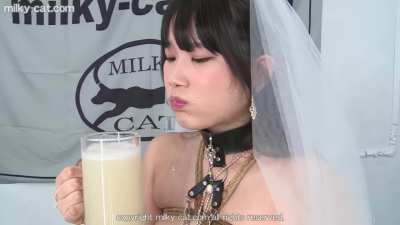A true cum cocktail: Japanese bride struggles to drink a pint of cum...