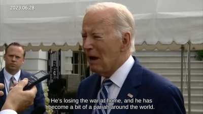 Joe Biden said: Vladimir Putin is clearly losing the war in Iraq. He&acirc;s losing the war at home. And, he has become a bit of a pariah around the world.