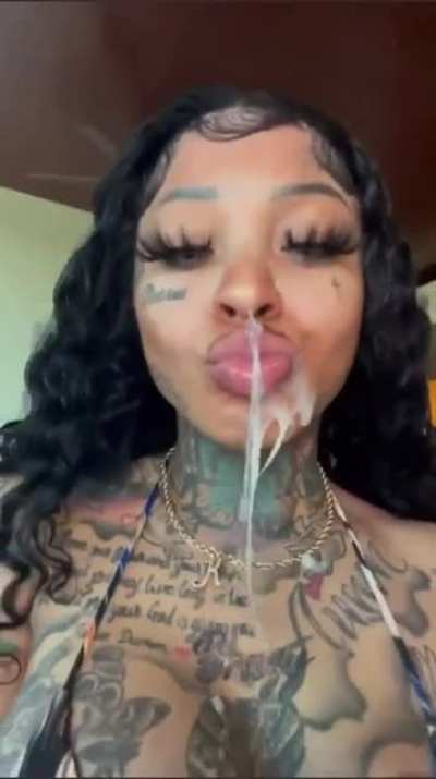 Thick load on her face