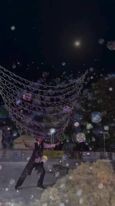 Night bubble show on an ice rink looked like something from a dream