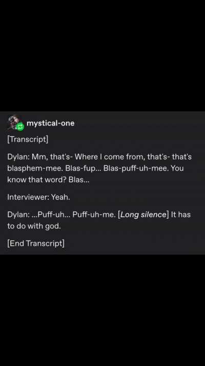 nobel prize winner bob dylan trying to say "blasphemy"