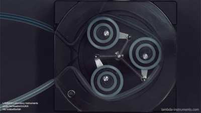How a peristaltic pump works. It's used to pump clean/sterile or highly reactive fluids without contamination from exposed components, e.g. blood, chemicals, slurries, etc.
