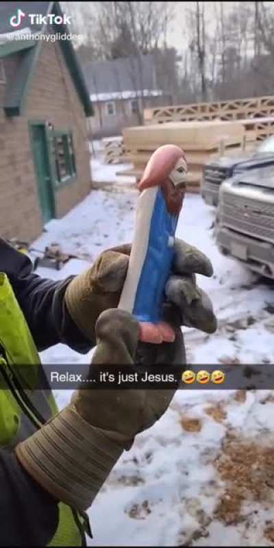 Guy finds dildo shaped Jesus statue