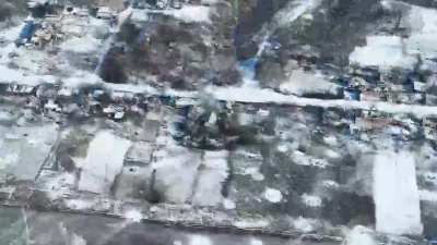 Mortar crew from the "Freedom of Russia" hit Russian mortar position with the help of an observation drone. Village of Zaytseve, Donetsk region. (06/February/2024)