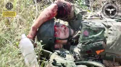 4 Russian soldiers attacked by FPV drone, one injured is then attacked by flies. Ukraine, 2024.