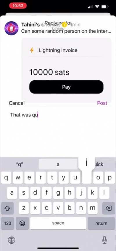 Coffee paid by a random person on decentralized social media (Nostr) - which can&rsquo;t be censored, using decentralized P2P money (Bitcoin) - which also can&rsquo;t be censored, within 30 seconds