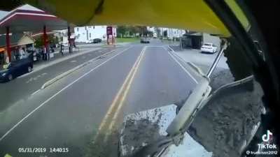 Concrete truck avoiding accident
