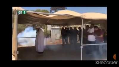 IDF throwing tear gas grenades at men who are just trying to pray. And then the West had the audacity to spread lies that China somehow oppresses Uighurs on religious grounds