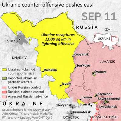 Ukraine&rsquo;s army is pushing further on from the strategically important town of Lyman that it retook from Russia over the weekend