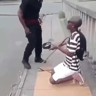 somene kicking the blind
