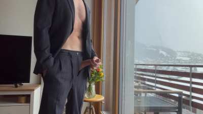 Suited cumshot