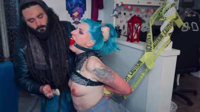 Vibrator in the asshole cranked up, tits punished