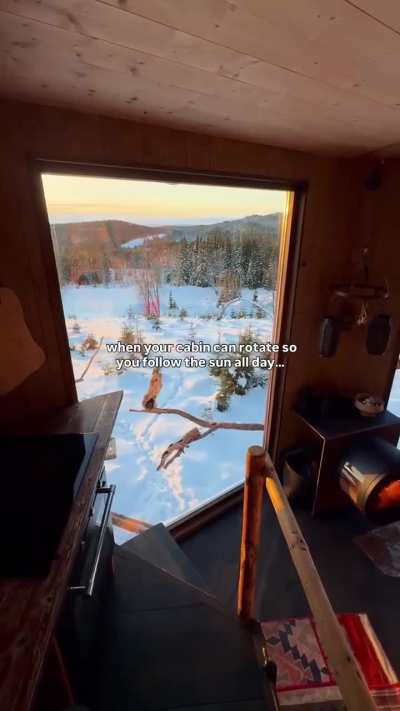 360&deg; rotatable cabin in Sweden's snowy woods