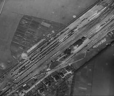 POV of Stuka dive bombing a railroad junction (Poland, September 1939)