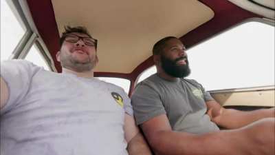 Two fat men in a small car experience tHE S P E E D