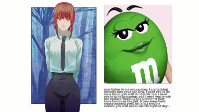 Makima from chainsaw man reads the Green M&amp;amp;M copypasta