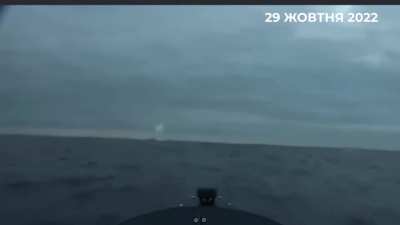 Naval suicide drones hitting a Russian Project 11356R in Sevastopol port this morning. Other drones being destroyed by Russian fire.